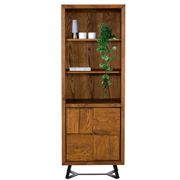 Oak Bookcase with Door and Shelves