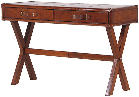 A warm Brown Leather office desk with Two Drawers