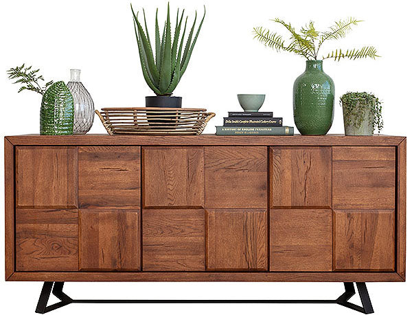 A large squared sideboard made from rustic oak