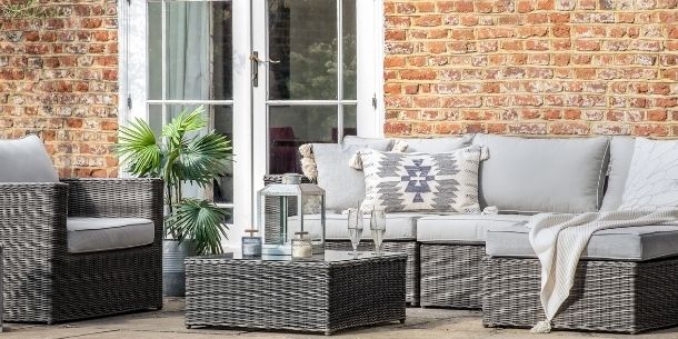 rattan garden sofa set in grey