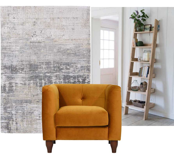 Oak Ladder and Velvet Armchair