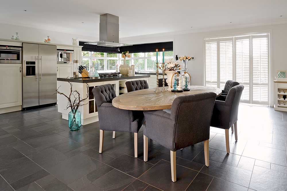 Oval Dining Table and Grey Chairs