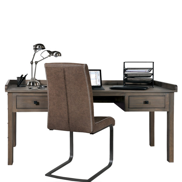 Quinton Reclaimed Wood Desk and Brown Leather Chair