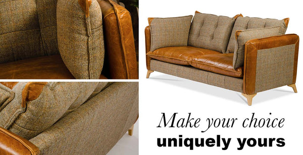 Regal Leather and Harris Tweed Sofa Bespoke
