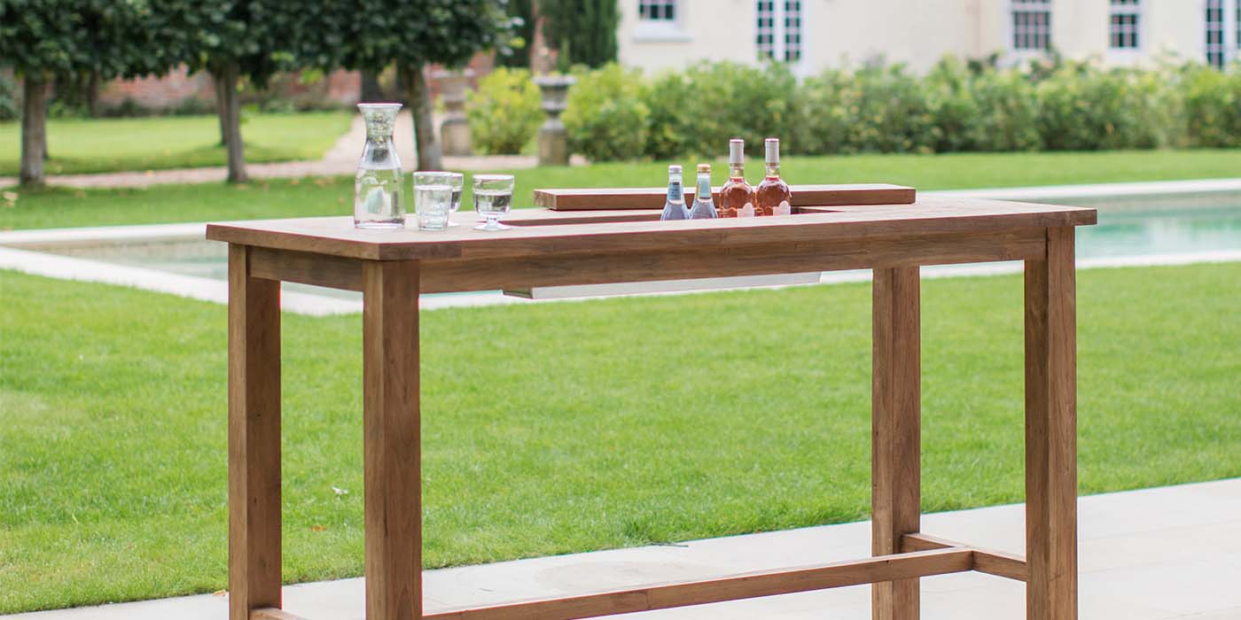 St Mawes Bar Table with Drinks Cooler in Reclaimed Teak