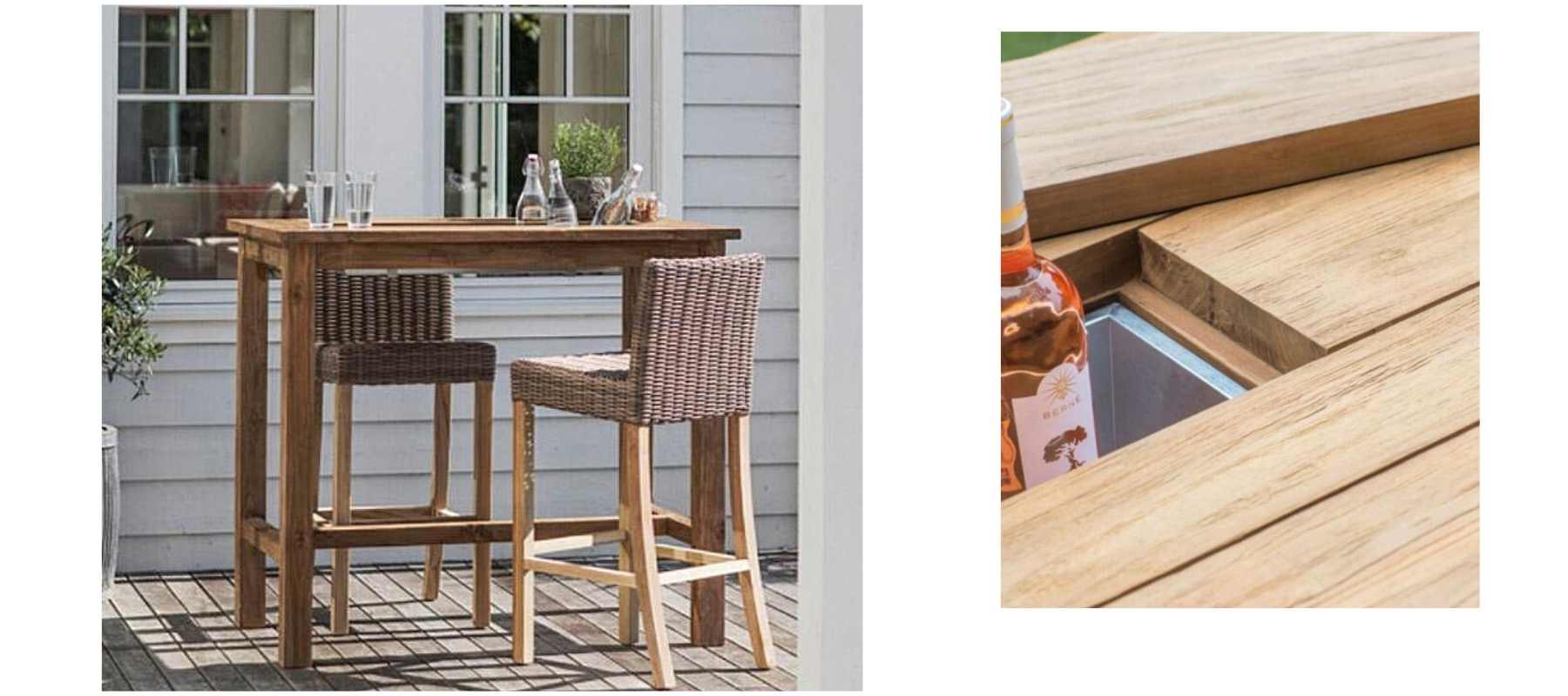 Wooden bar table with ice bucket intray