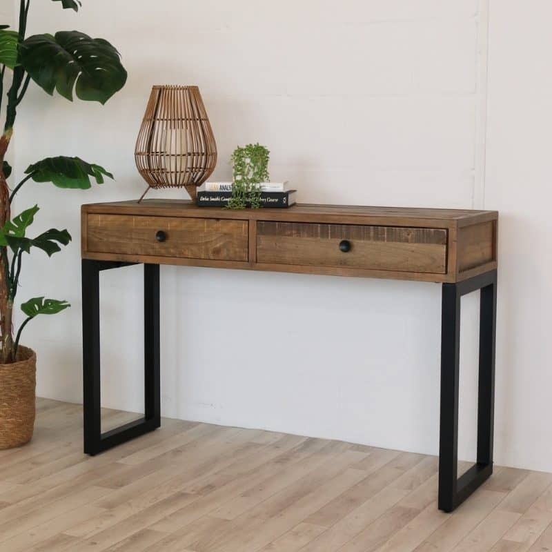Hallway decoration with industrial console table and candle holders