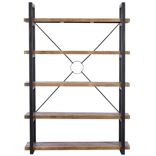 An industrial style reclaimed wood bookcase