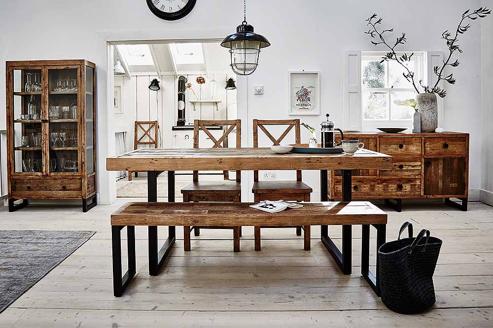 Standford Industrial Reclaimed Wood Extending Dining Table