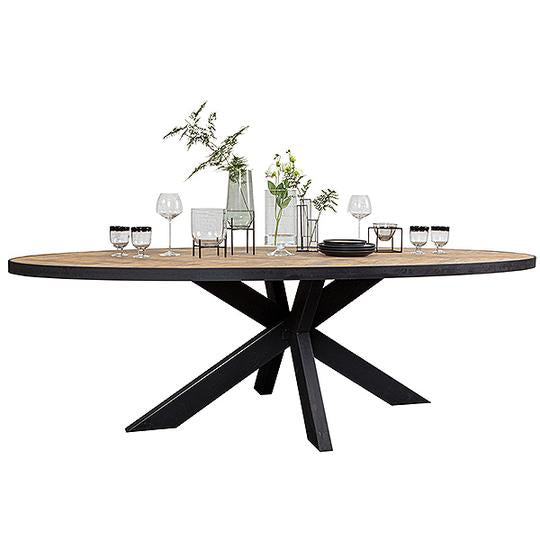 Reclaimed wood dining table with spider legs