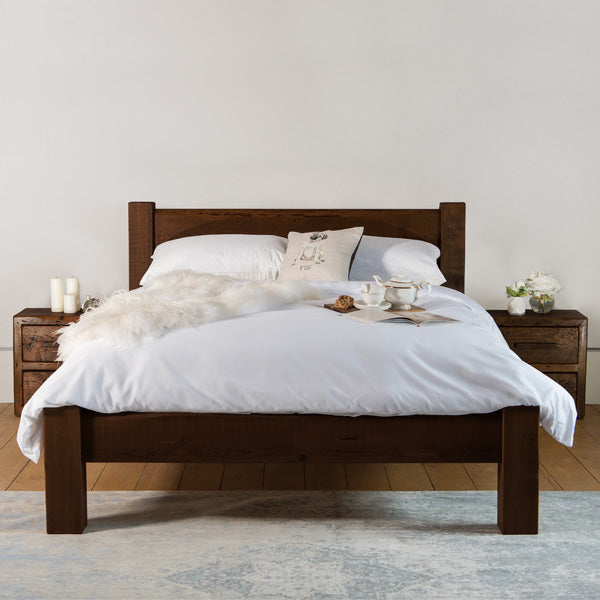 Beam Reclaimed Wood Dark Bedsides and Bed