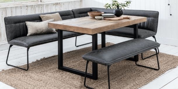 Industrial dining table with faux leather dining bench