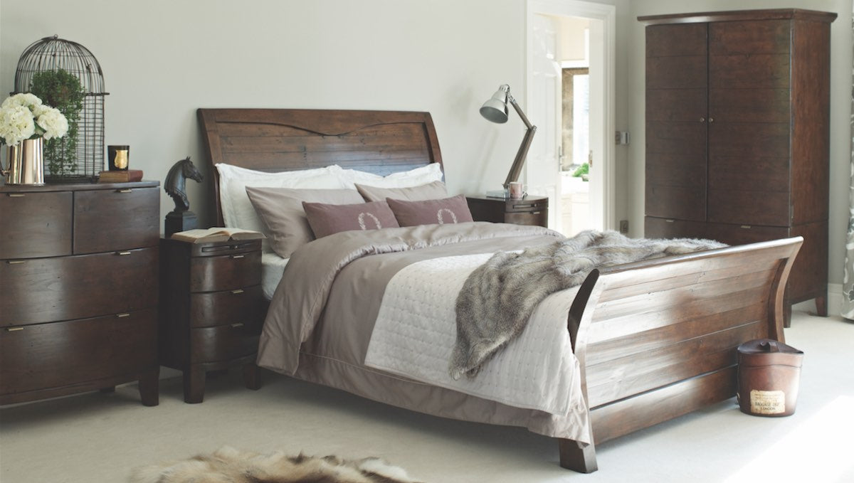 Winchester Reclaimed Wood Dark Sleigh Bed