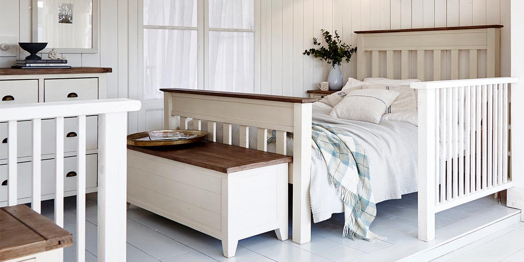 Worcester Reclaimed Wood Bed and Blanket Box in Rustic Bedroom