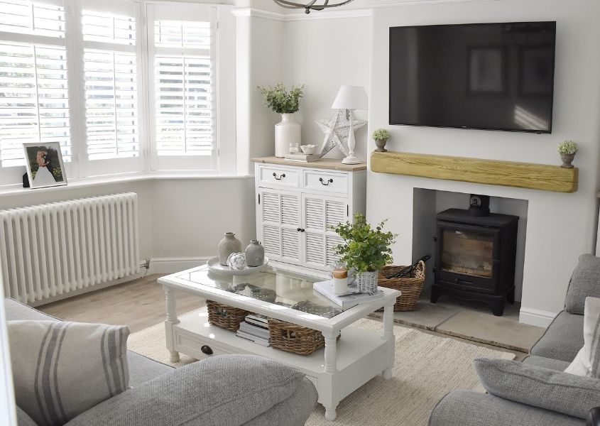 white painted coffee table in living room