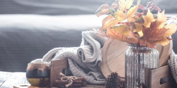 a rustic living room full of autumn warmth