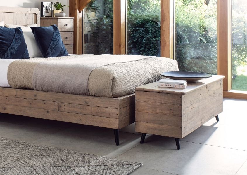 reclaimed wood blanket box and wooden bed frame