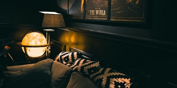 dark painted living room