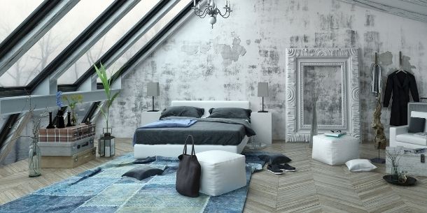 Industrial loft conversion with extra large skylight windows