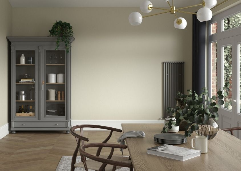 farmhouse dining table with grey painted dresser