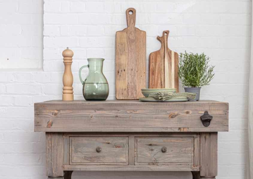 rustic butchers block with two drawers