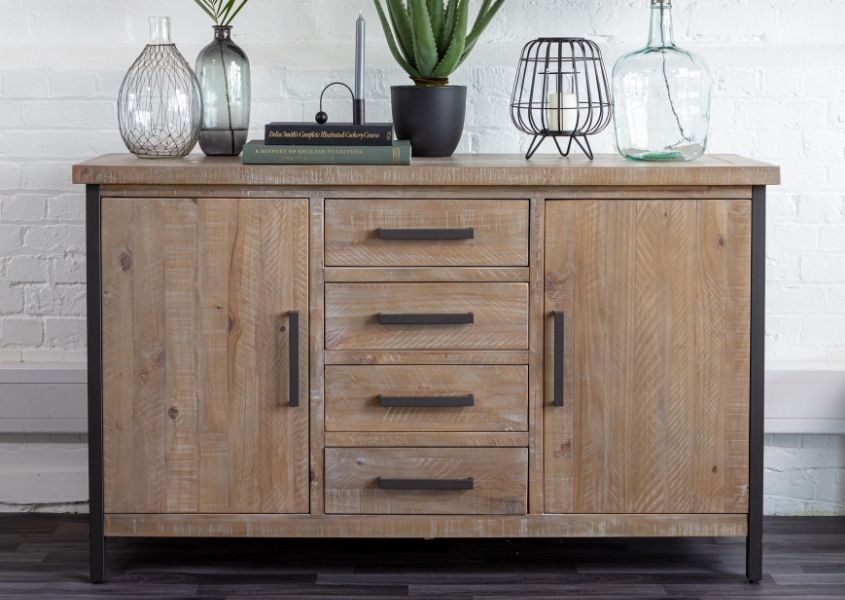 Industrial sideboard with metal handles