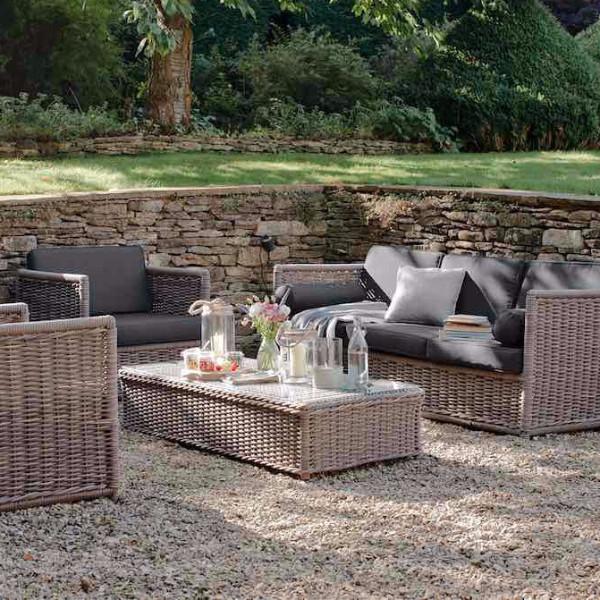 Rattan sofa set with matching coffee table