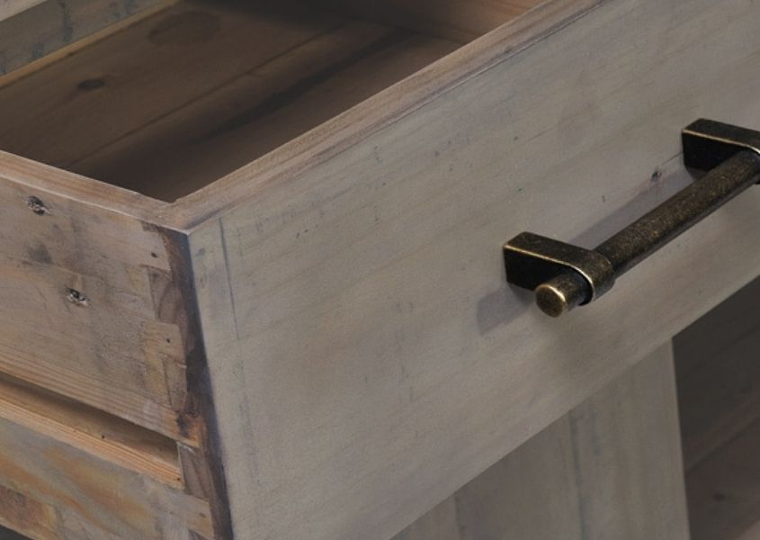 Reclaimed wood draw in pale finish with metal handle