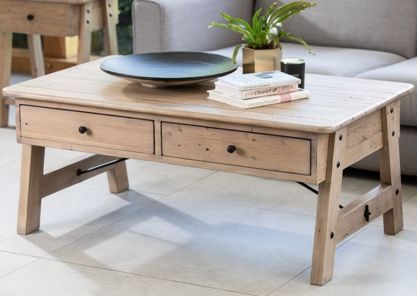 Rustic coffee table with two drawers