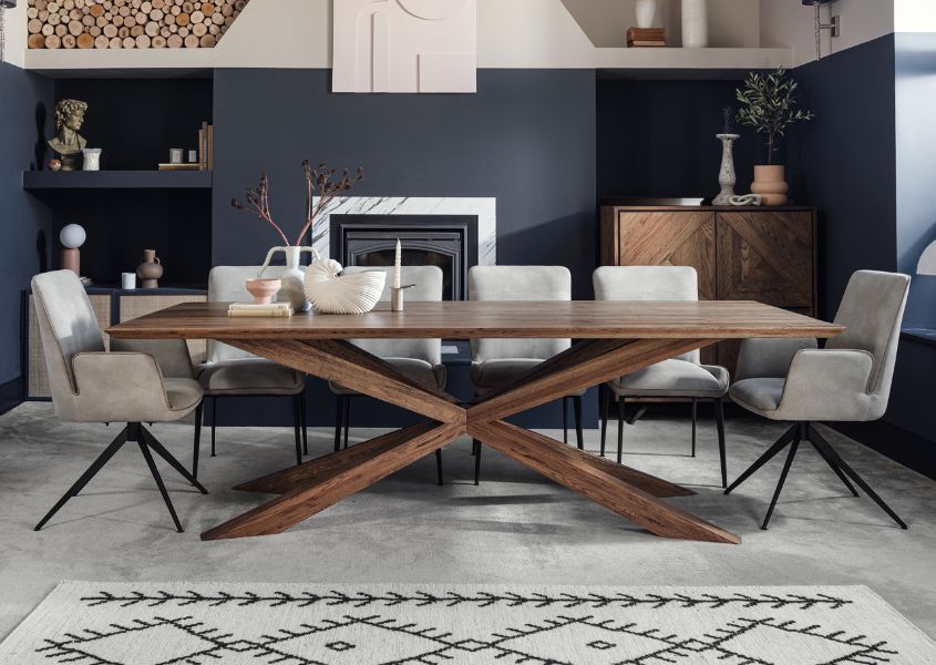 oak dining table with grey faux leather dining chairs