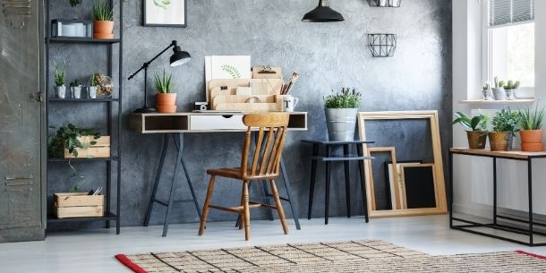 Home office with industrial desk