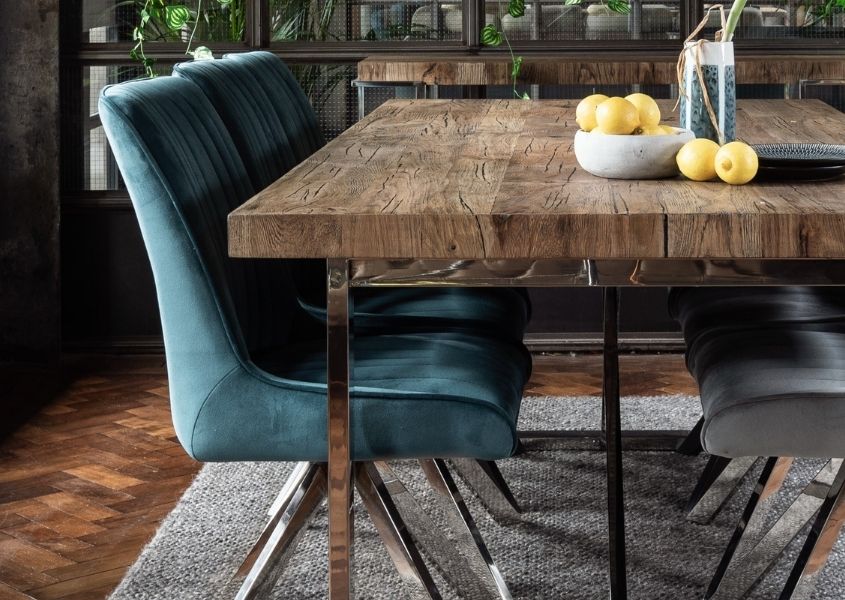 blue velvet dining chairs with polished silver legs