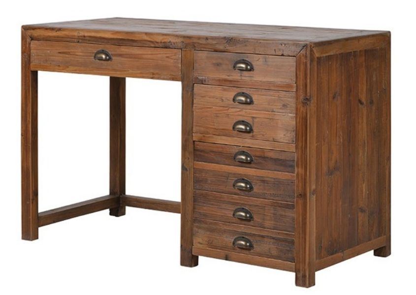 reclaimed wood desk with eight drawers