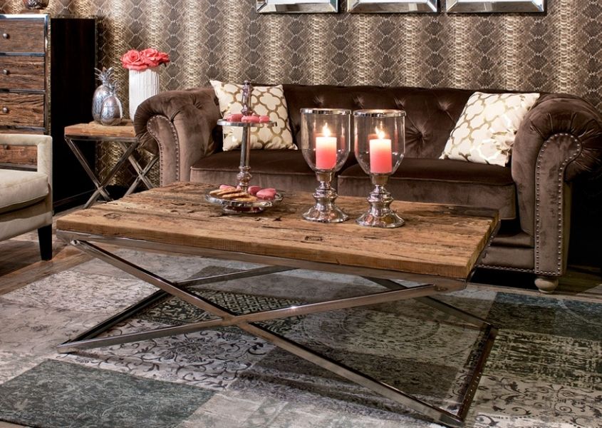 reclaimed wood coffee table with black metal legs