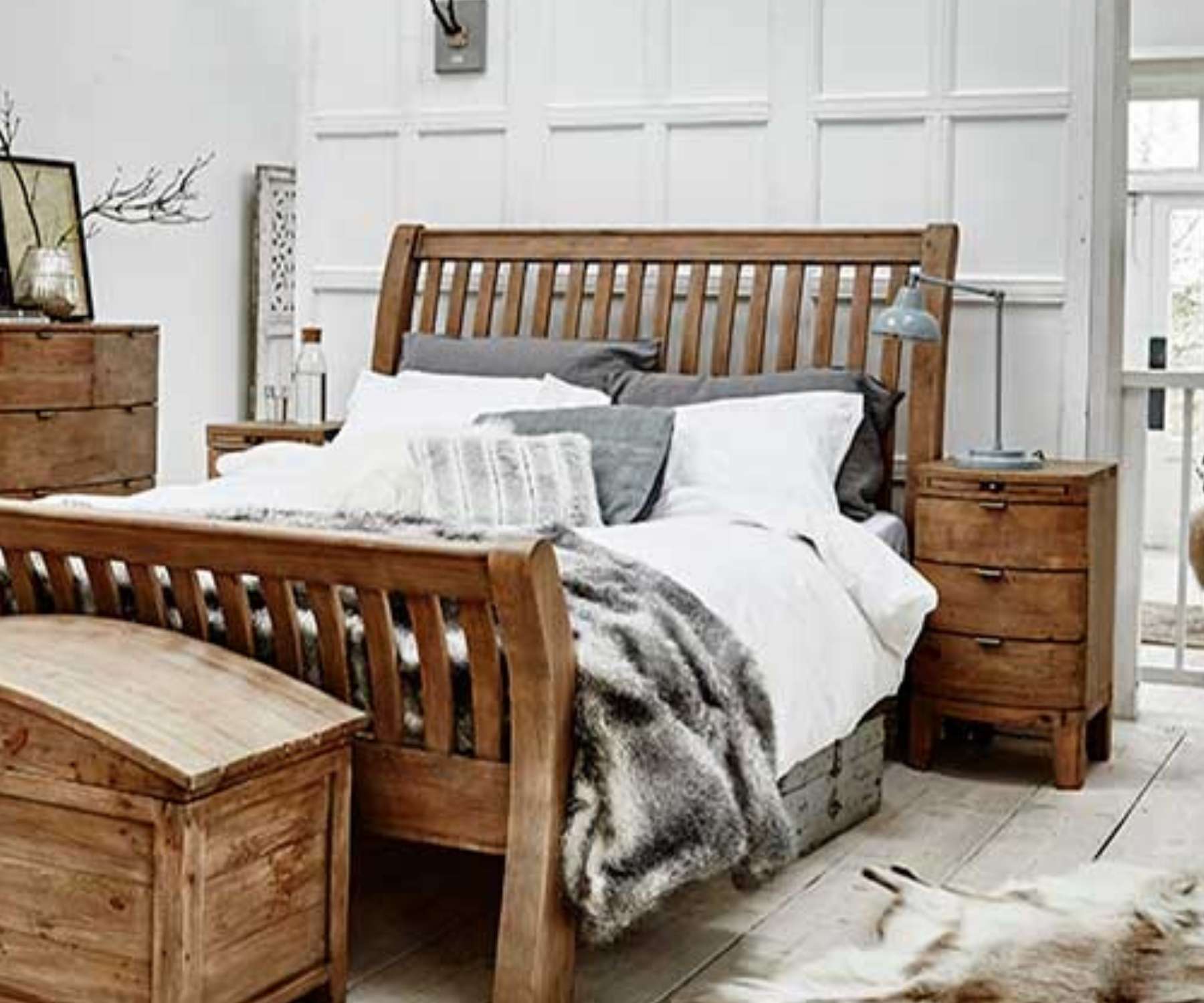 layered bedding in white and grey