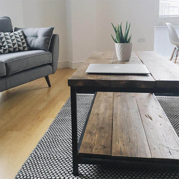 Oldman Industrial Reclaimed Wood Coffee Table with Shelf