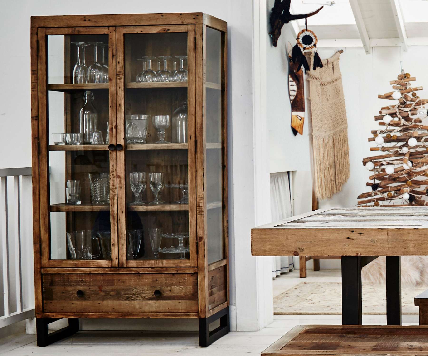 reclaimed wood glass display cabinet