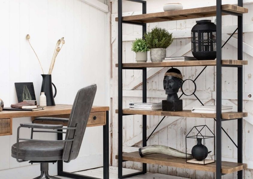 Industrial bookcase in reclaimed wood for How to Style a Bookcase blog