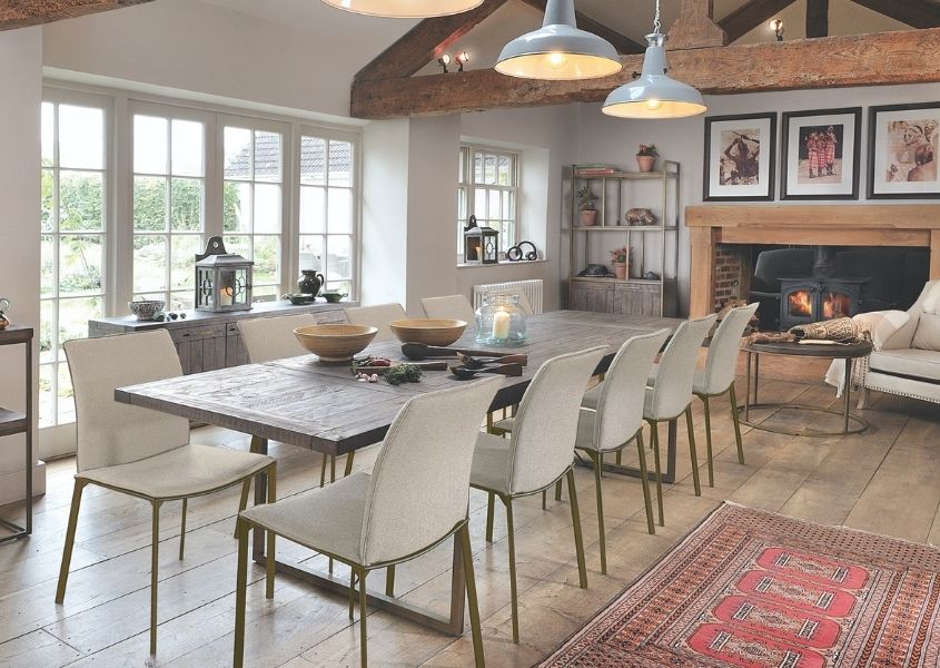 industrial dining table with gold metal legs