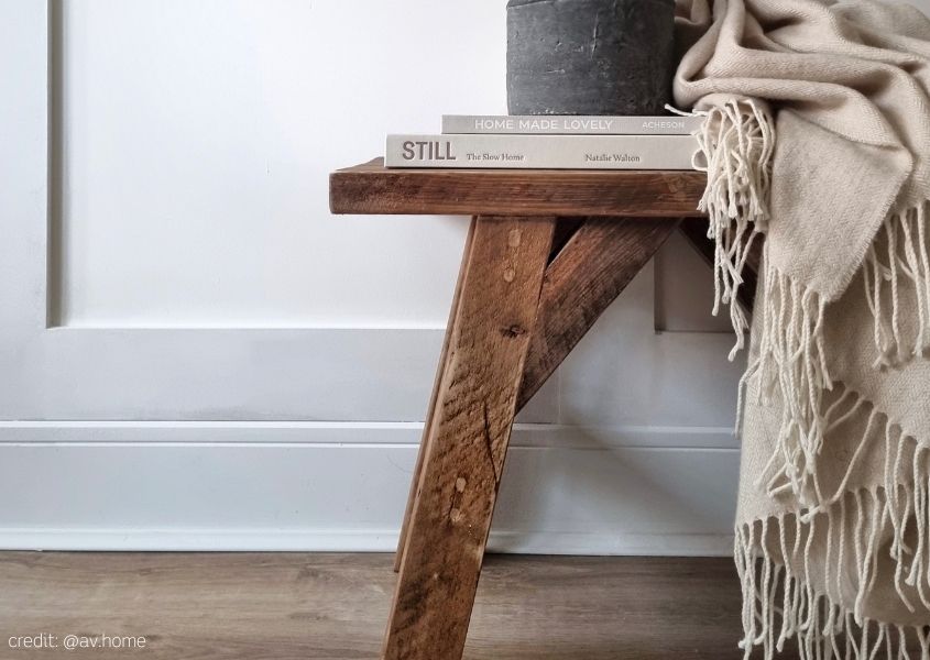 rustic stool with wool blanket
