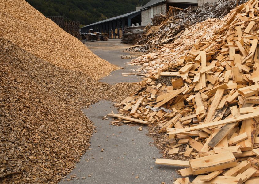 pile of recycled wood chippings for what's the difference between recycled and reclaimed wood blog