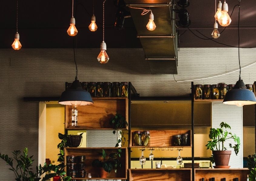 industrial hanging lights in kitchen