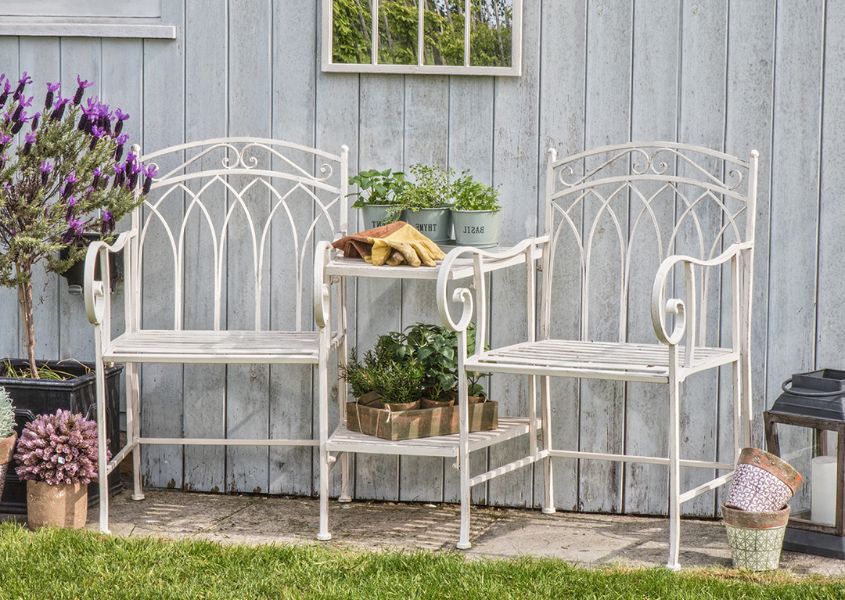 metal love seat in white