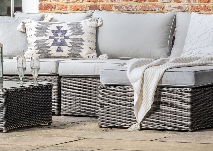 close up of rattan sofa set